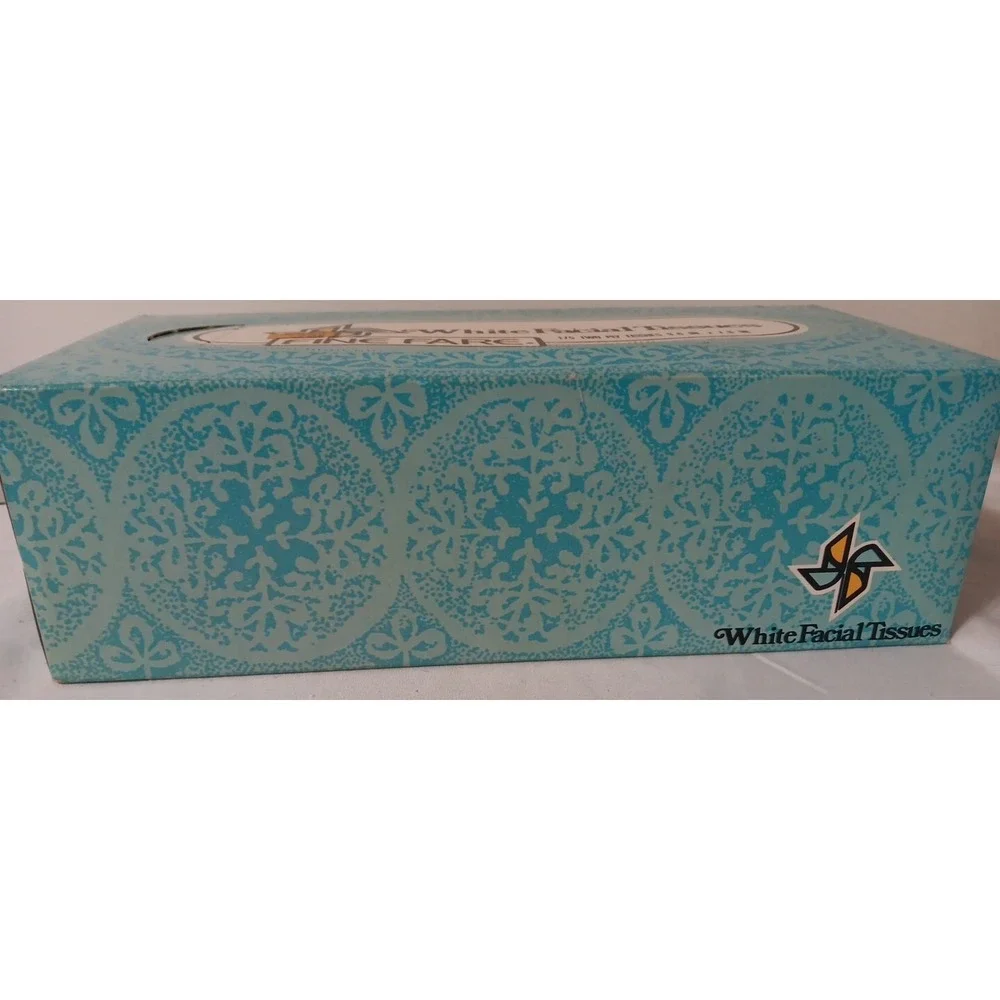 Vtg Fine Fare White Facial Tissues 175 Two Ply Blue Designer Box Nostalgia READ‎